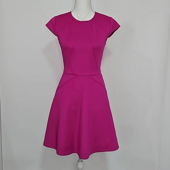 Ted Baker Magenta Scuba Fit And Flare Dress 1/US 4 - Picture 2 of 7
